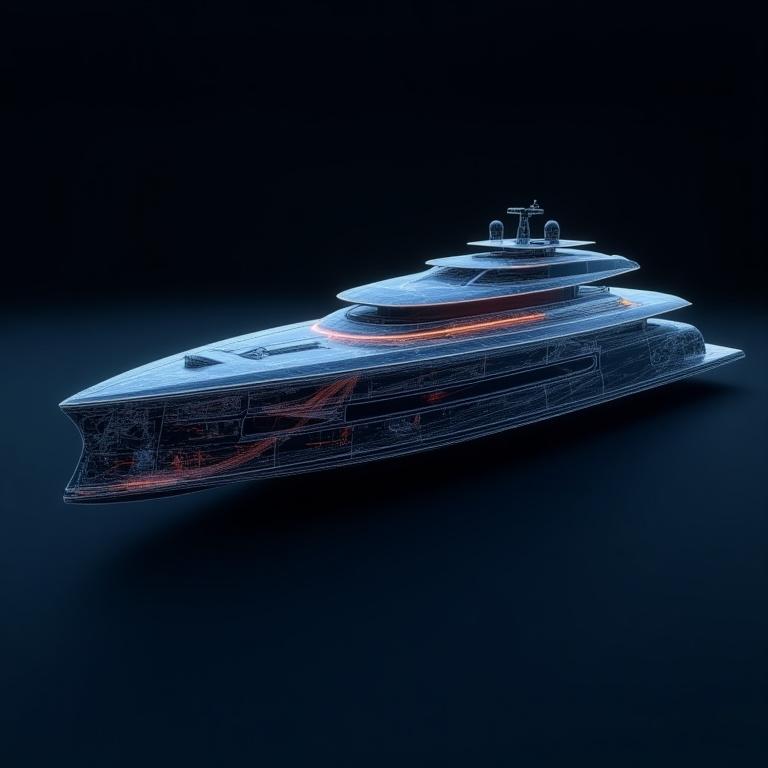 3D-modell av et skips-skrog som viser hydrodynamisk design.